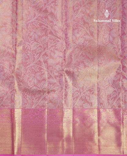 Beautiful Light Pink Tissue Bridal Pure Kanjivaram Silk Saree With Traditional Border