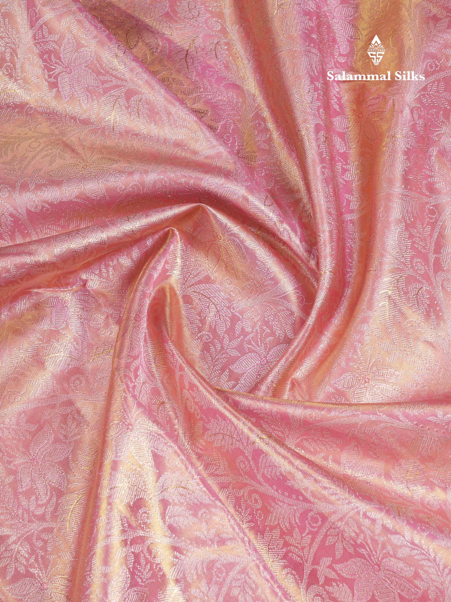Beautiful Light Pink Tissue Bridal Pure Kanjivaram Silk Saree With Traditional Border