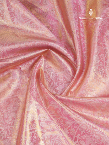 Beautiful Light Pink Tissue Bridal Pure Kanjivaram Silk Saree With Traditional Border