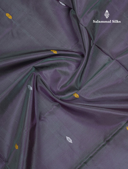 Dark Violet Thread work Buttas Banana Pinth Saree (Vaazhainaar Pattu) With Contrast Cream Sandal Blouse