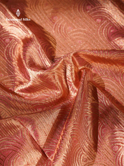 Peach Pink Tissue Bridal Pure Kanjivaram Silk Saree With Contrast Light Pink Evening Morning Traditional Border