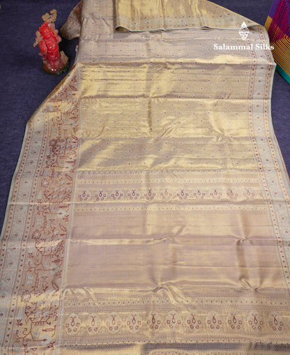 Beautiful Light Pista Green Tissue Bridal Menakari Work Pure Kanjivaram Silk Saree With Fancy Border