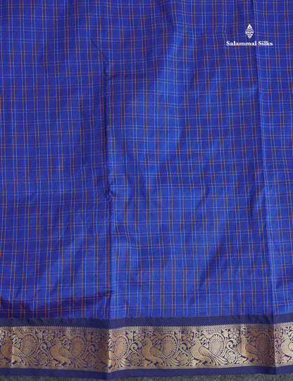 Semi Silk Saree - Teal Blue Colour Body Checks With Traditional Border | 9.5 Yards