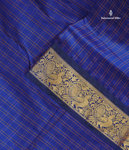 Semi Silk Saree - Teal Blue Colour Body Checks With Traditional Border | 9.5 Yards
