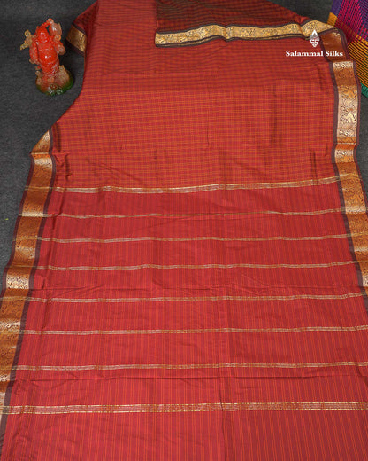 Semi Silk Saree - Maroon Colour Body Checks With Traditional Border | 9.5 Yards