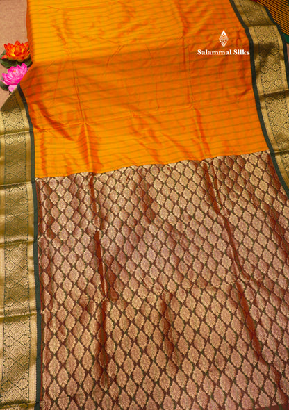 9 Yards Semi Silk Saree Orange Colour with Bottle Green Border