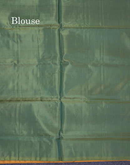 Mustard Yellow Thread work Buttas Banana Pinth Saree (Vaazhainaar Pattu) With Contrast Olive Green Blouse