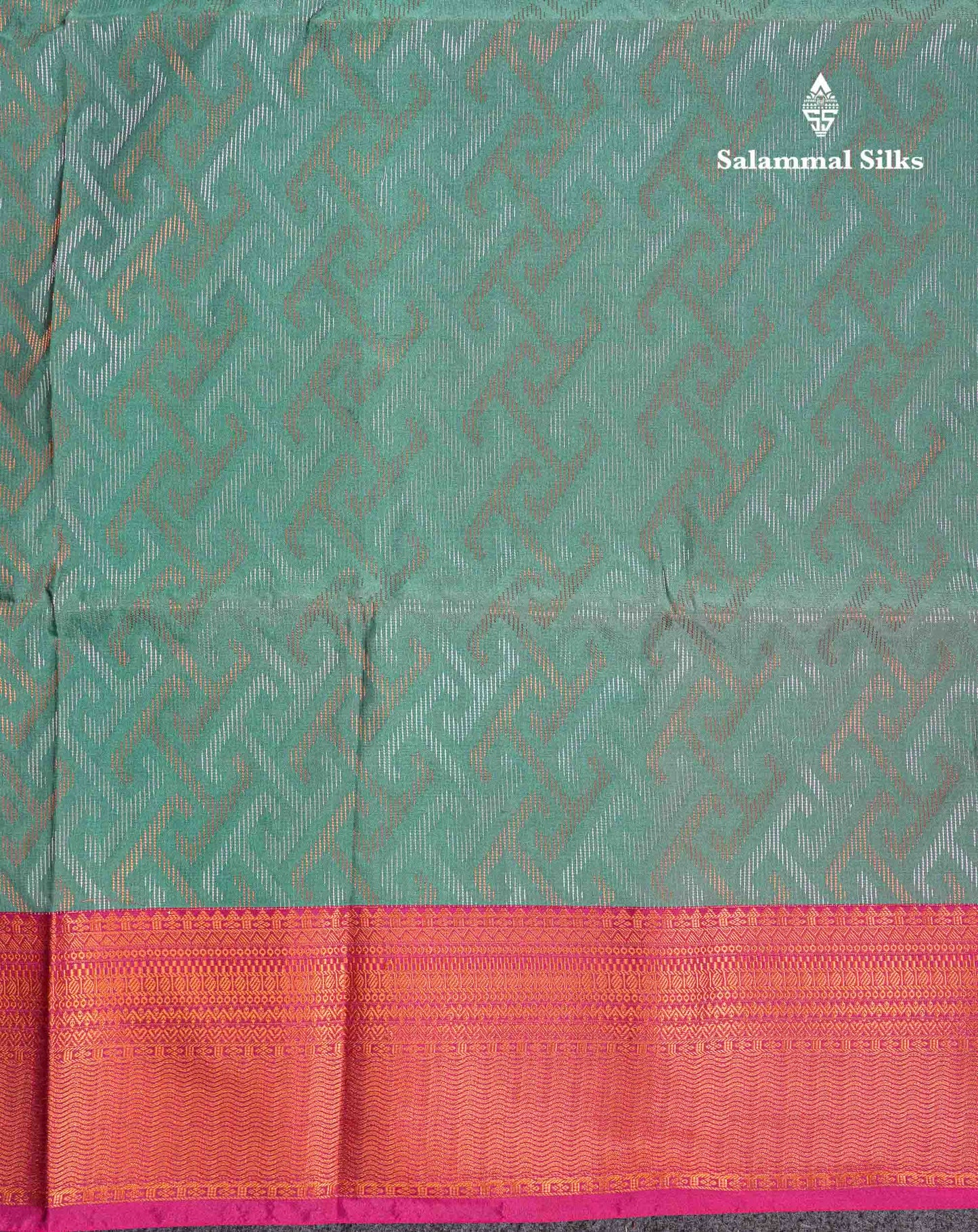 Beautiful Peacock Green Silver & Gold Zari Semi Silk Saree With Contrast Dual Tone Pink Traditional Border