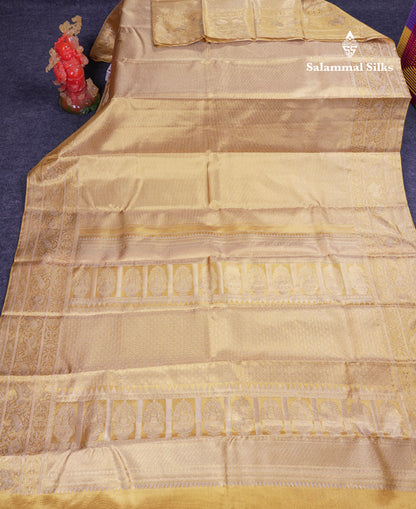 Beautiful Gold Tissue Bridal Pure Kanjivaram Silk Saree With Traditional Border