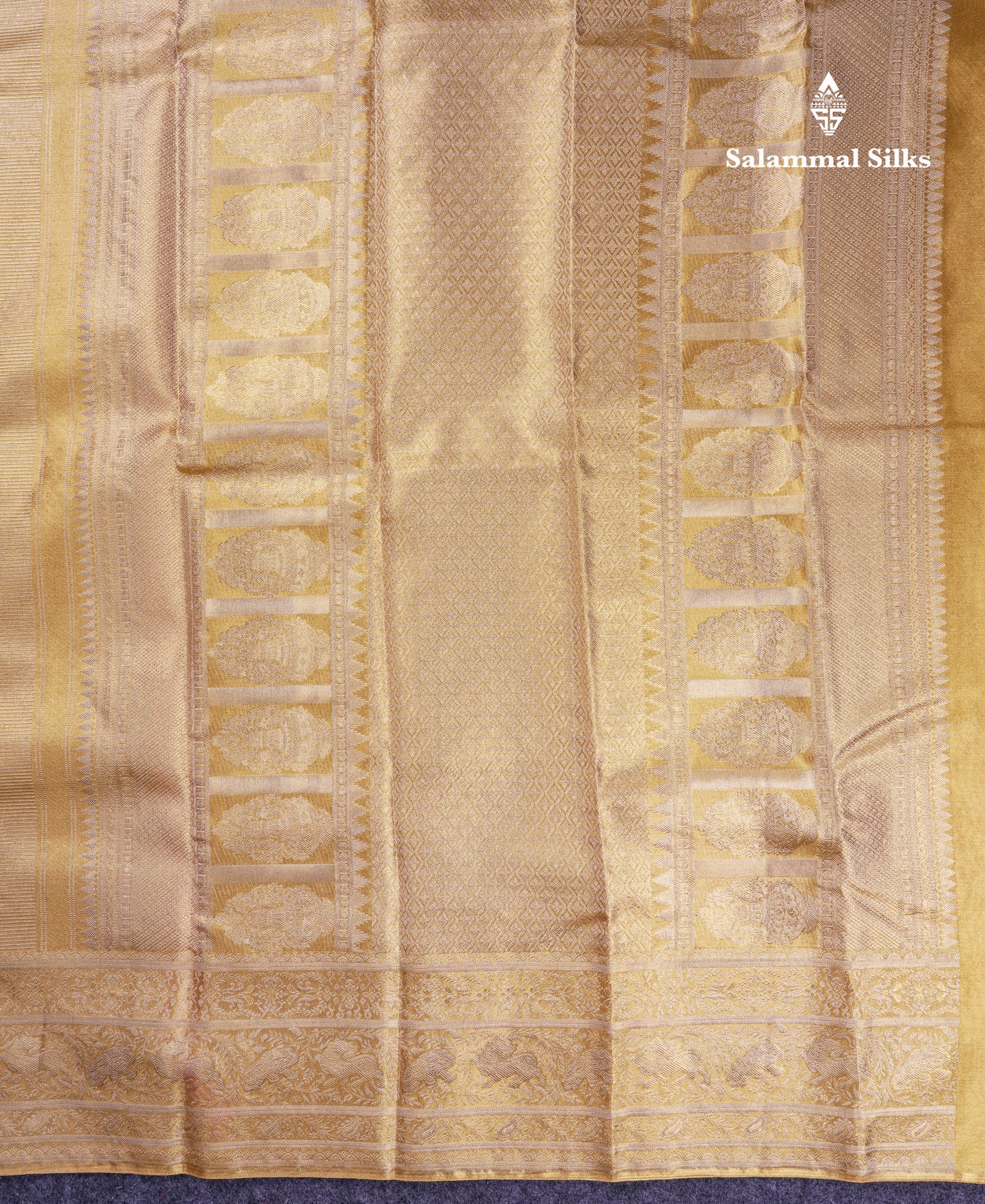 Beautiful Gold Tissue Bridal Pure Kanjivaram Silk Saree With Traditional Border