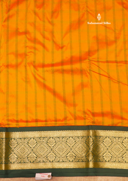 9 Yards Semi Silk Saree Orange Colour with Bottle Green Border