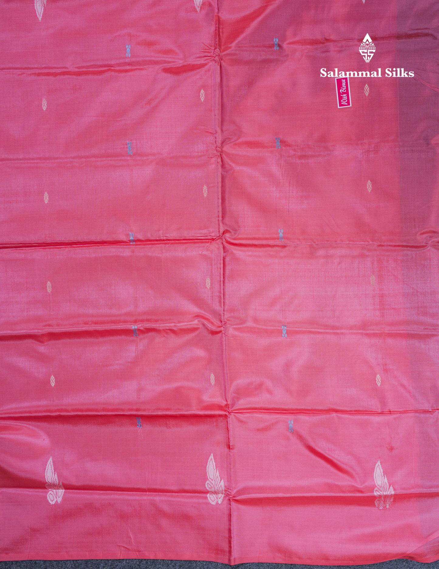 Pastel Blue Thread work Buttas Banana Pinth Saree (Vaazhainaar Pattu) With Contrast Pink Blouse