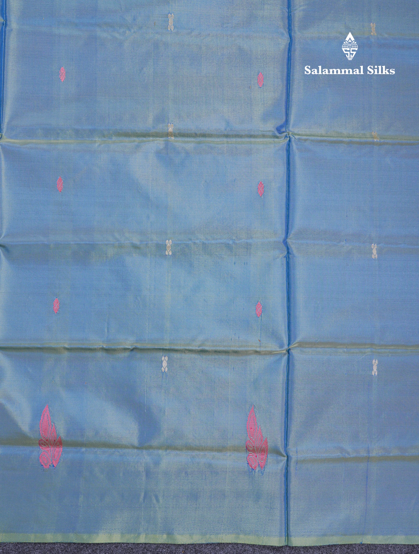 Pastel Blue Thread work Buttas Banana Pinth Saree (Vaazhainaar Pattu) With Contrast Pink Blouse