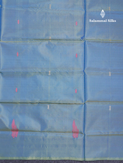 Pastel Blue Thread work Buttas Banana Pinth Saree (Vaazhainaar Pattu) With Contrast Pink Blouse