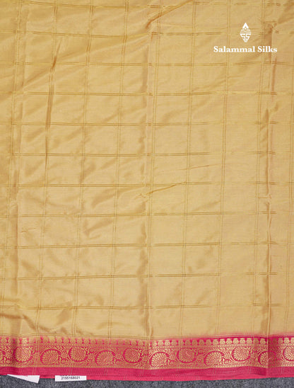 Beautiful Chilly Red Zari Checks Semi Mysore Silk Saree With Contrast Green Small Traditional Border
