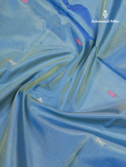 Pastel Blue Thread work Buttas Banana Pinth Saree (Vaazhainaar Pattu) With Contrast Pink Blouse