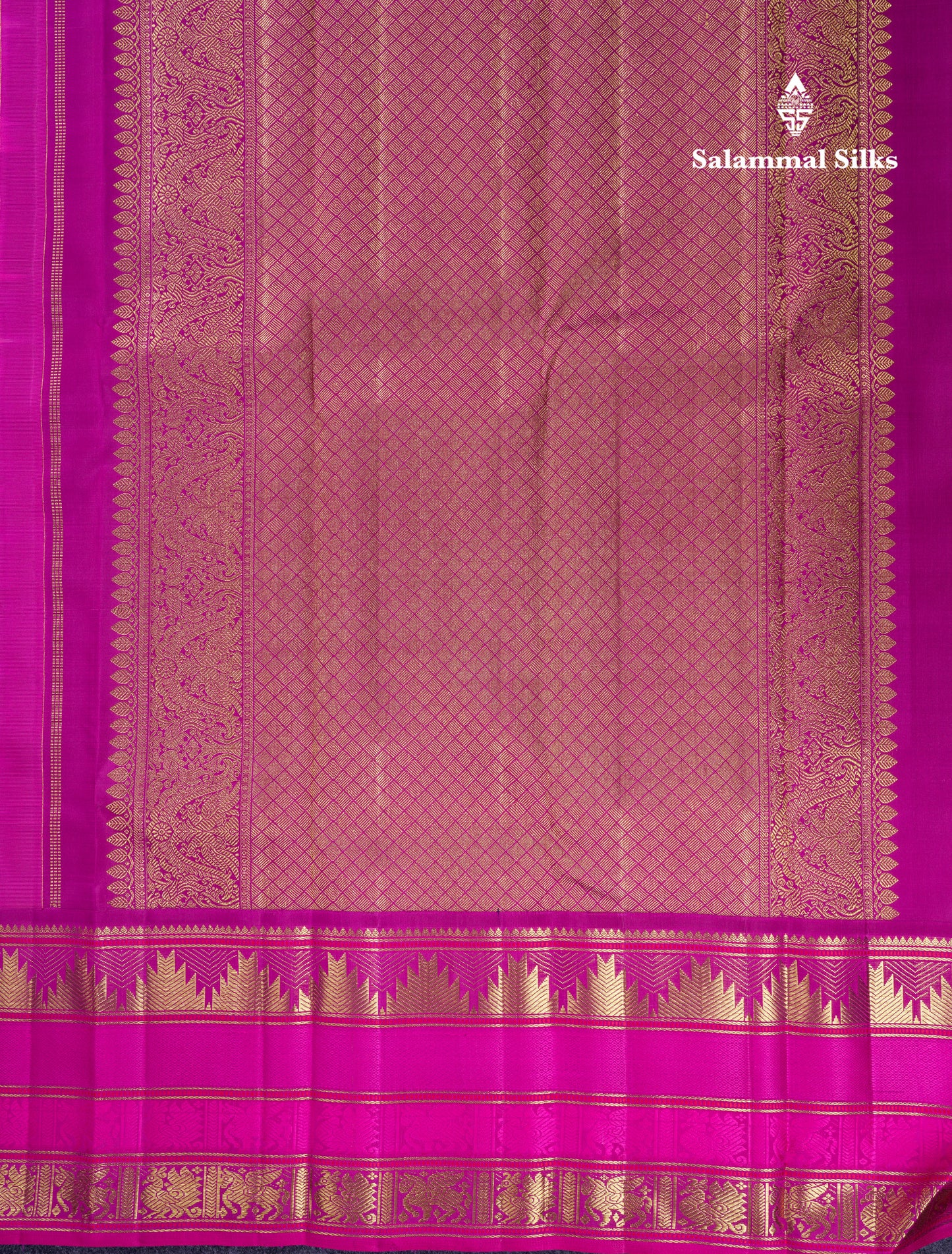 Beautiful Baby Pink Checks With Butta Pure Kanjivaram Silk Saree With Contrast Magenta Pink Traditional Long Border