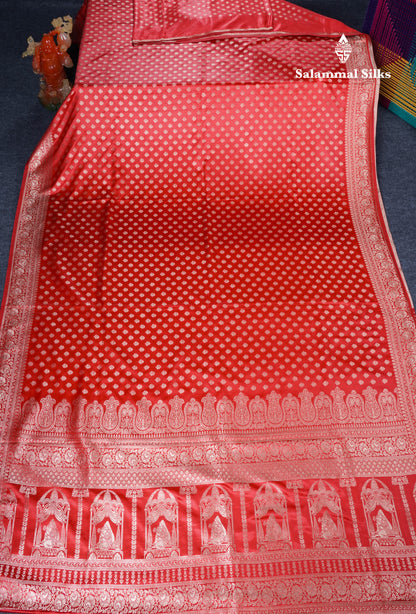 Beautiful Chilly Red Russian Silk Saree With Fancy Self Border
