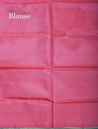 Pastel Blue Thread work Buttas Banana Pinth Saree (Vaazhainaar Pattu) With Contrast Pink Blouse