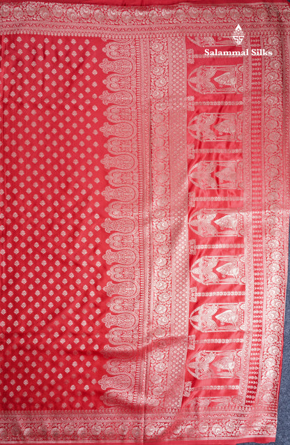 Beautiful Chilly Red Russian Silk Saree With Fancy Self Border