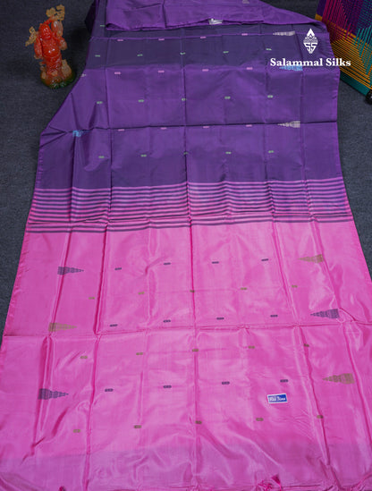 Violet Thread work Buttas Banana Pinth Saree (Vaazhainaar Pattu) With Contrast Pink Blouse