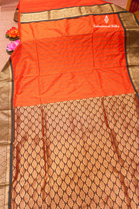 9 Yards Semi Silk Saree Orange Colour with Bottle Green Border
