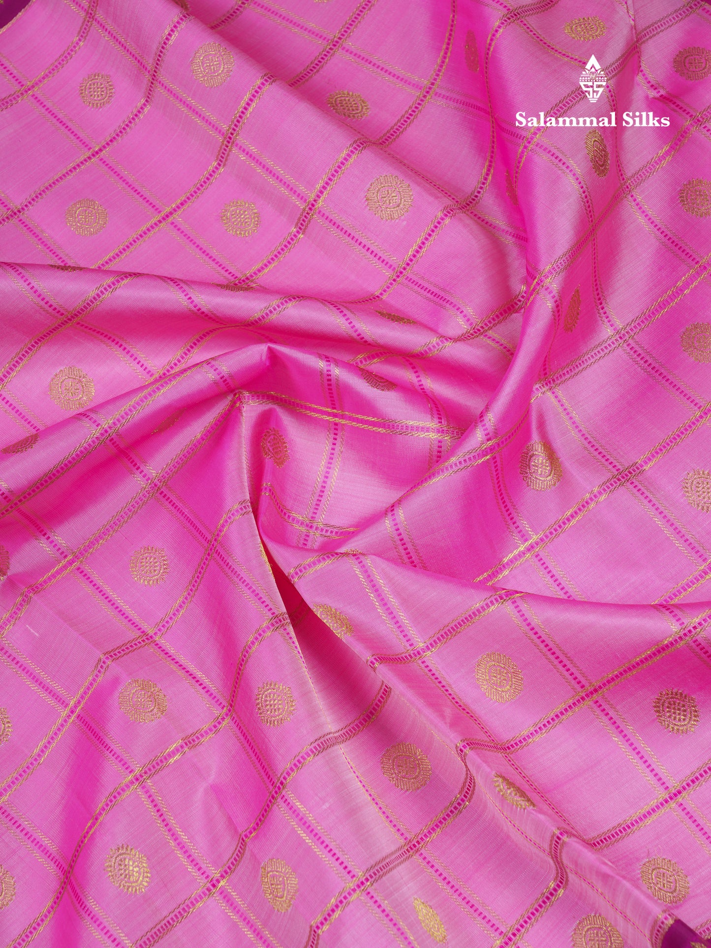 Beautiful Baby Pink Checks With Butta Pure Kanjivaram Silk Saree With Contrast Magenta Pink Traditional Long Border