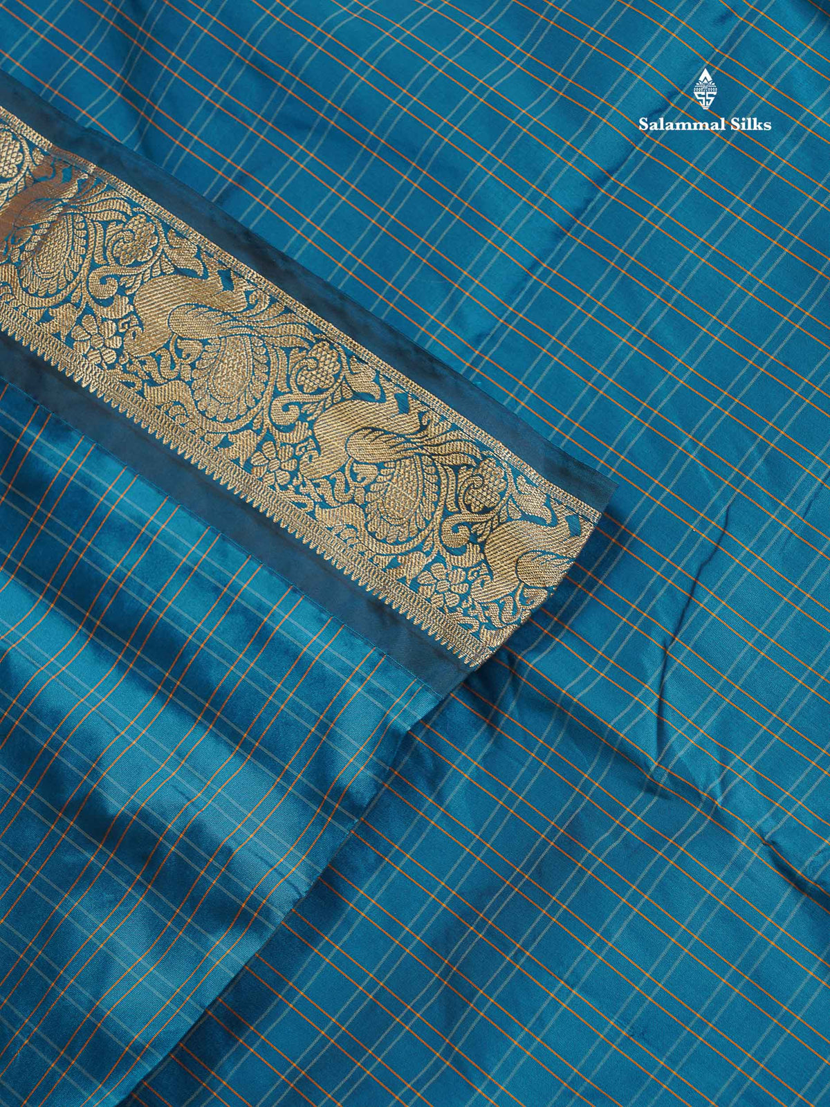 Semi Silk Saree - Teal Blue Colour Body Checks With Traditional Border | 9.5 Yards