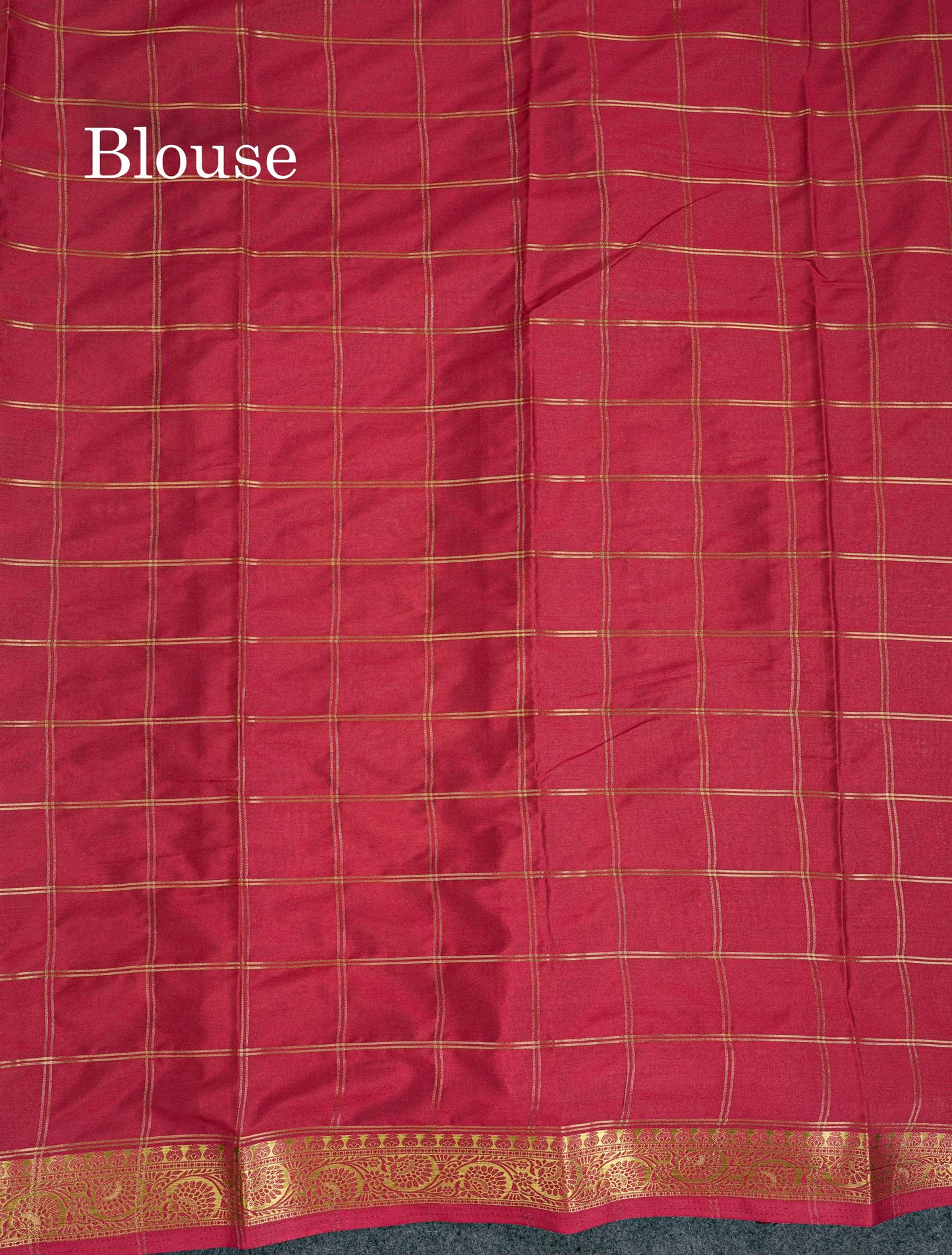 Beautiful Chilly Red Zari Checks Semi Mysore Silk Saree With Contrast Green Small Traditional Border