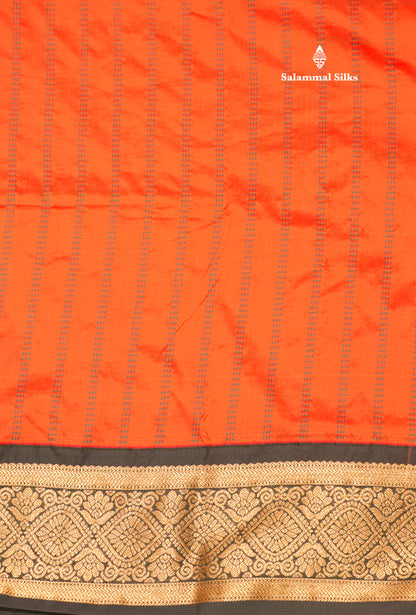 9 Yards Semi Silk Saree Orange Colour with Bottle Green Border