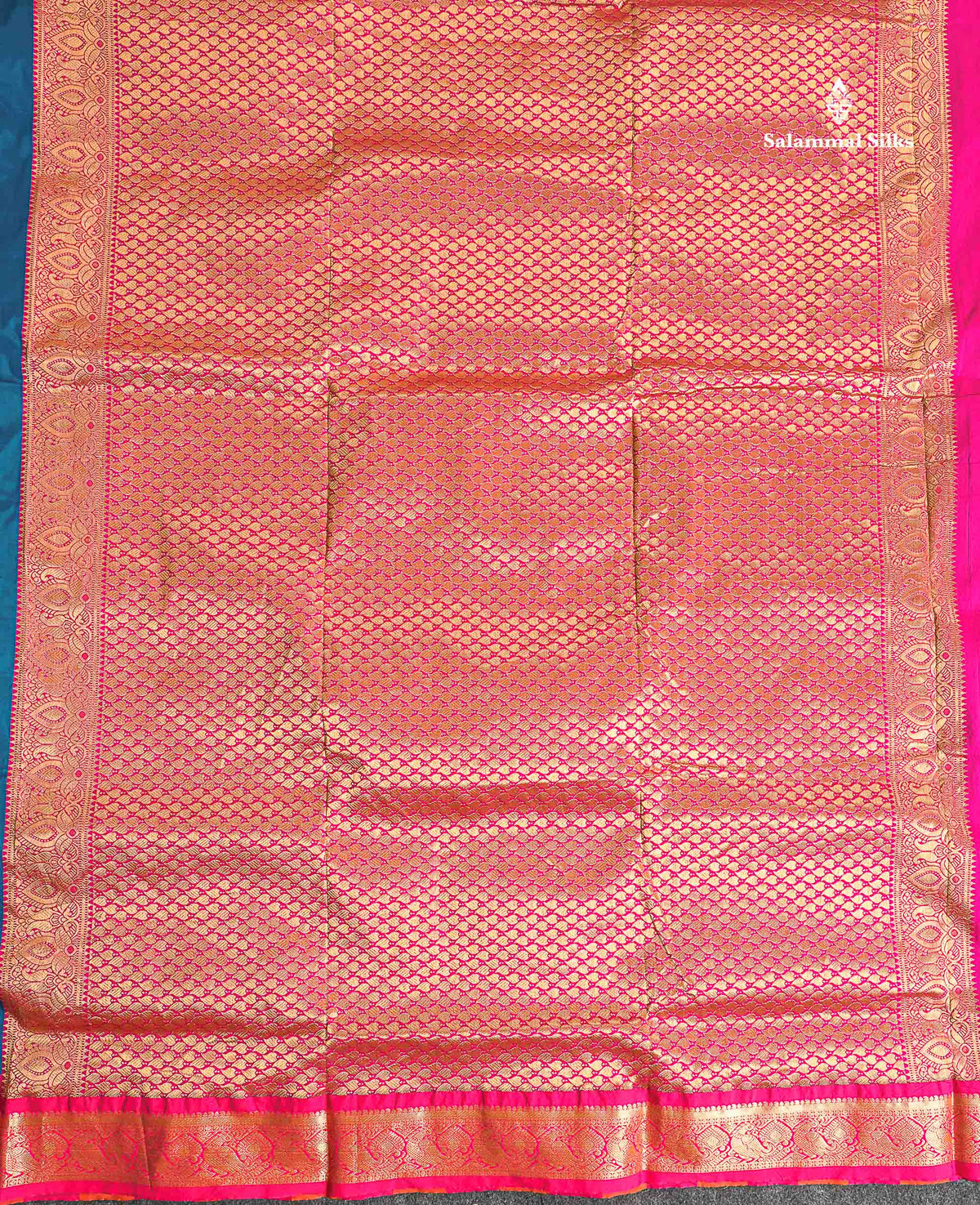 Semi Silk Saree - Petrol Blue Colour Body Zari Butta With Temple Border | 9.5 Yards