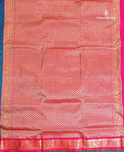 Semi Silk Saree - Petrol Blue Colour Body Zari Butta With Temple Border | 9.5 Yards