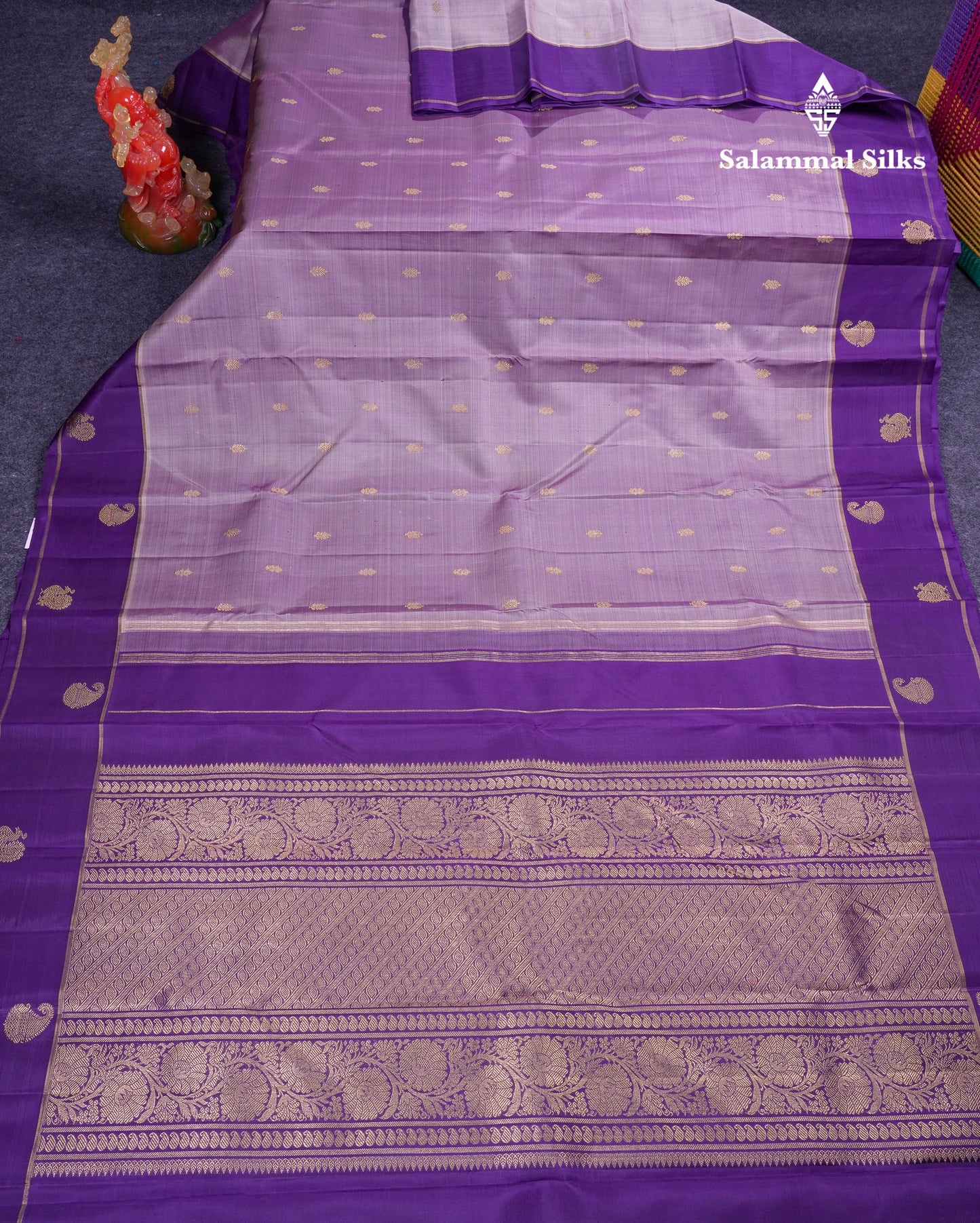 Beautiful Dual Tone Onion Shade Pure Kanjivaram Silk Saree Pure Zari with Contrast Purple Traditional Mango & Annam Butta Gap Border