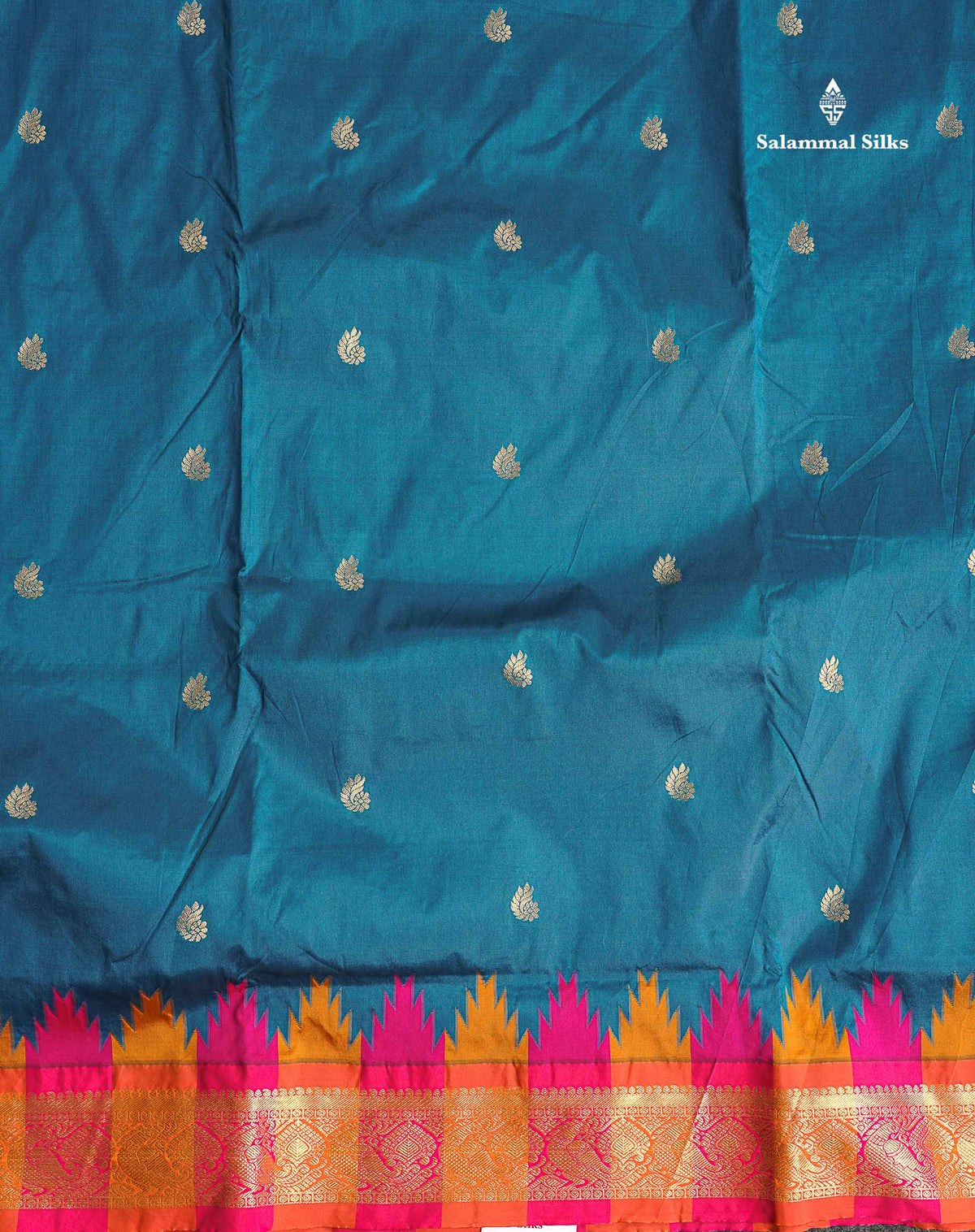 Semi Silk Saree - Petrol Blue Colour Body Zari Butta With Temple Border | 9.5 Yards