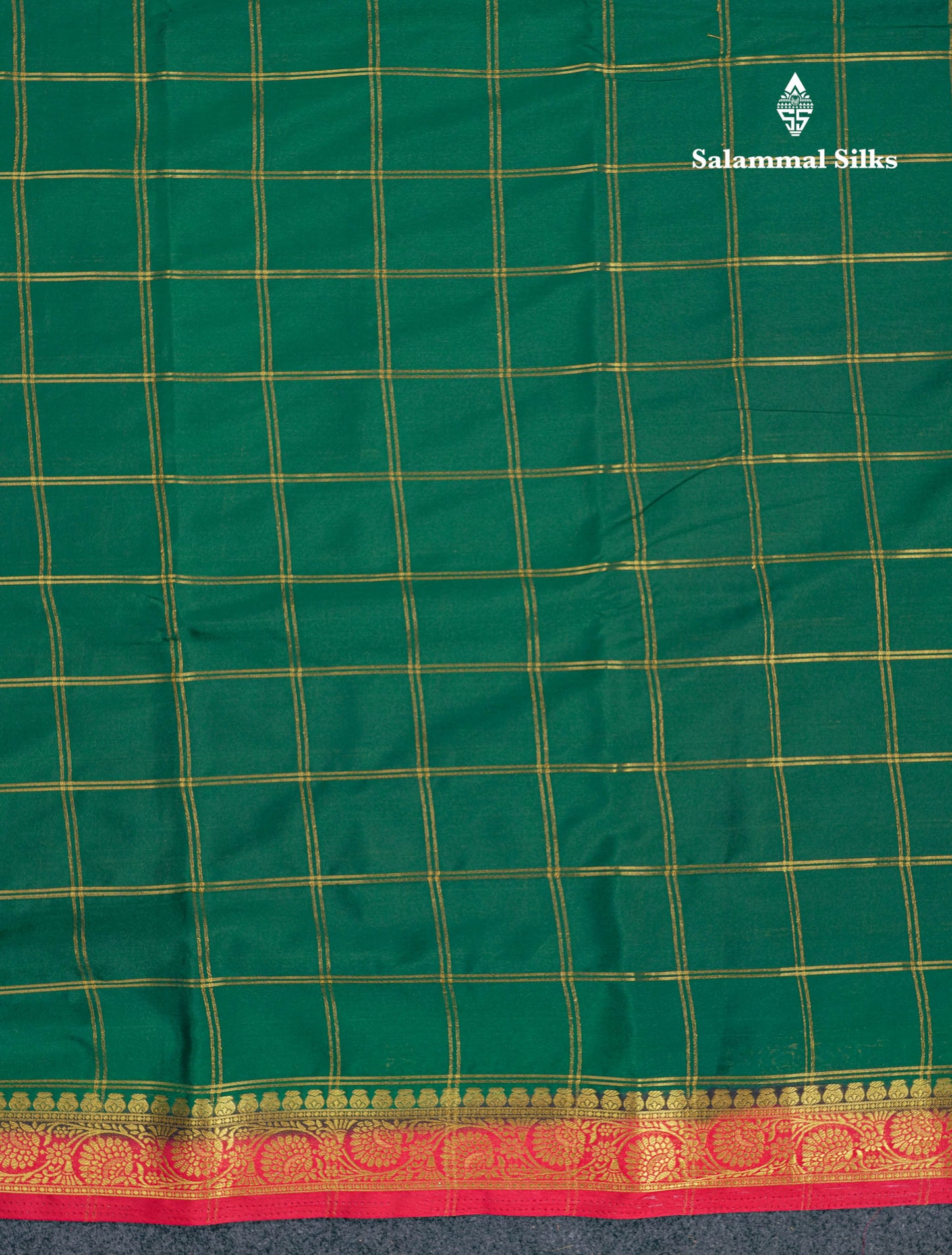 Beautiful Chilly Red Zari Checks Semi Mysore Silk Saree With Contrast Green Small Traditional Border
