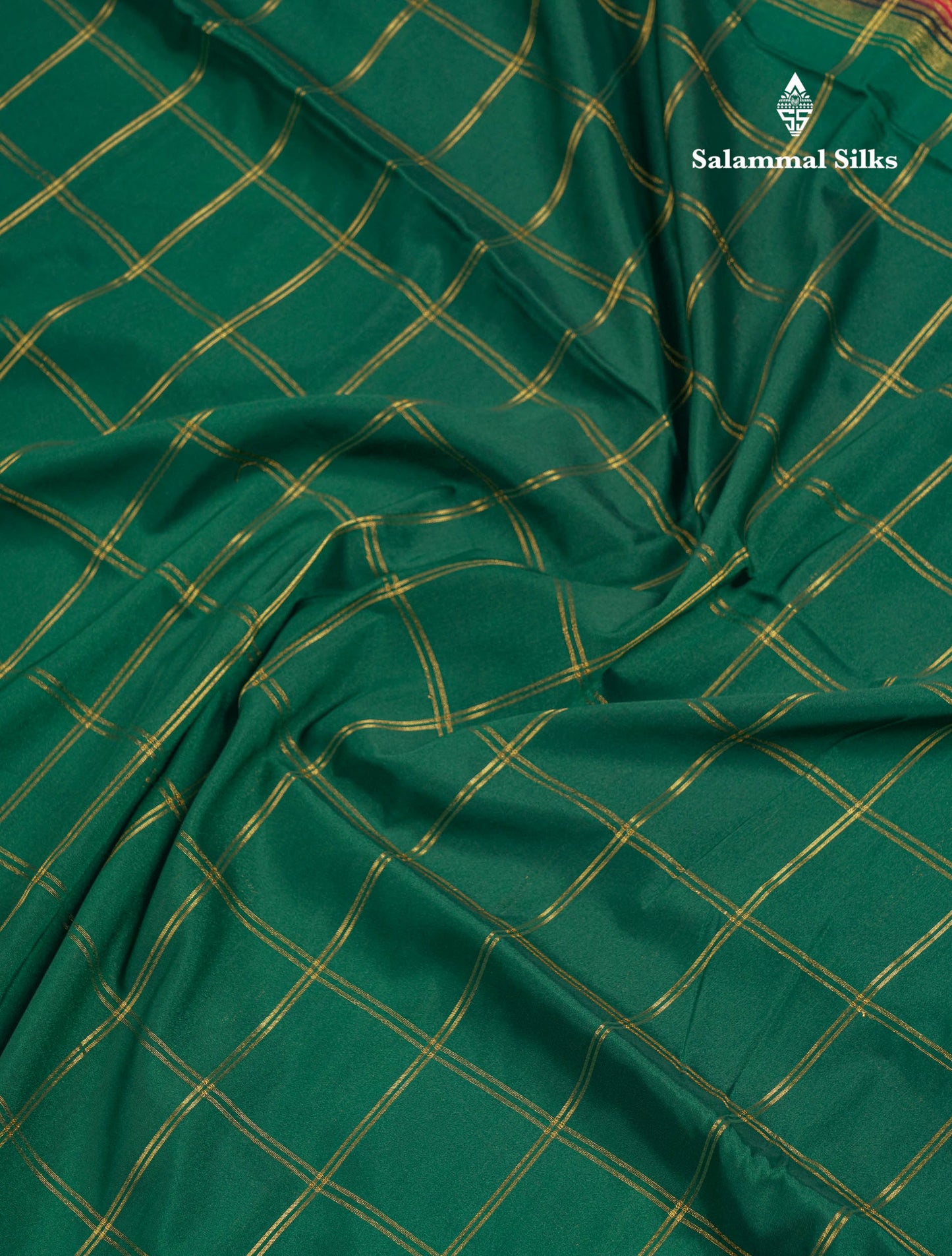 Beautiful Chilly Red Zari Checks Semi Mysore Silk Saree With Contrast Green Small Traditional Border