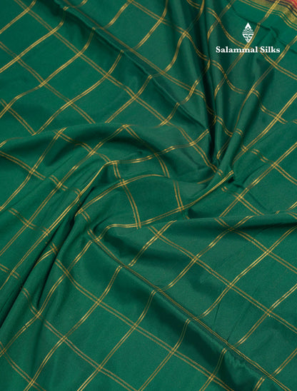 Beautiful Chilly Red Zari Checks Semi Mysore Silk Saree With Contrast Green Small Traditional Border
