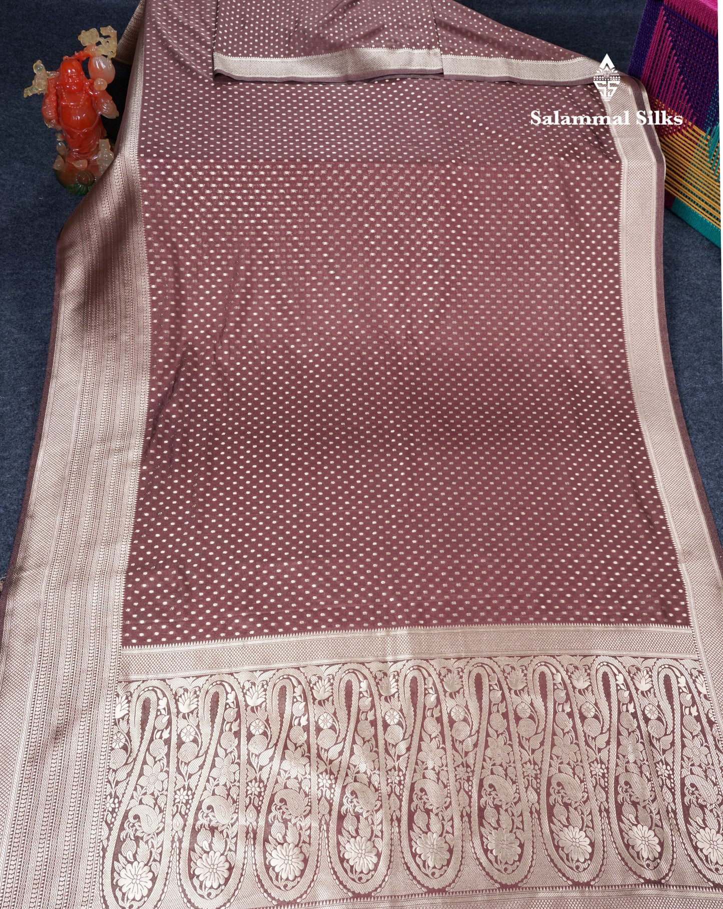 Chocolate Semi Raw Silk Saree With Traditional Self Border
