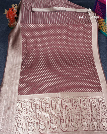 Chocolate Semi Raw Silk Saree With Traditional Self Border
