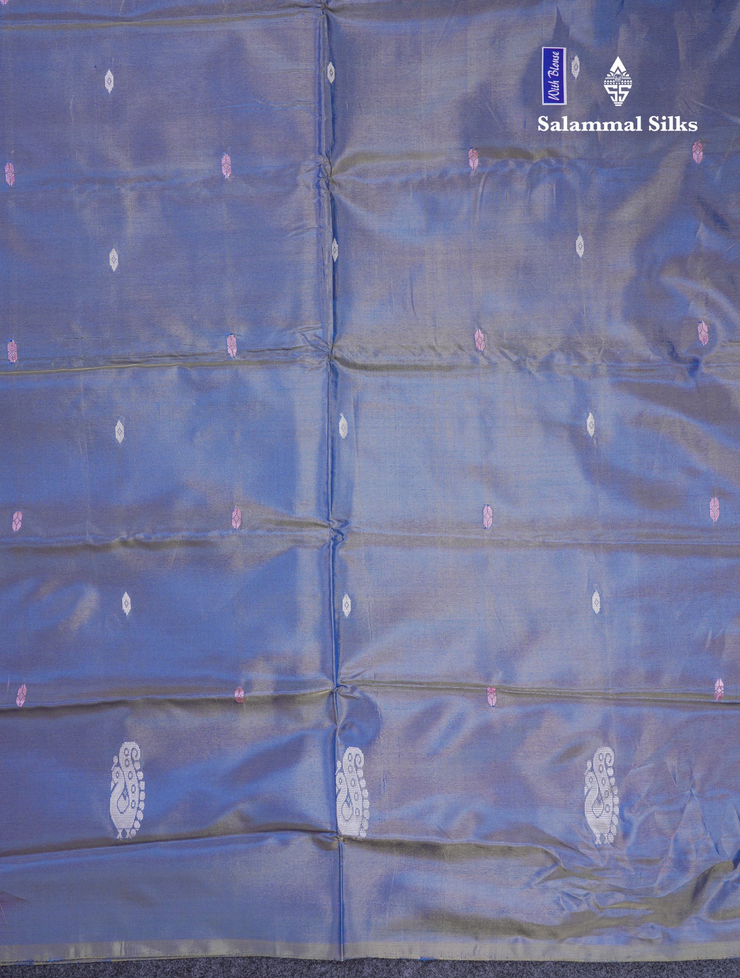 Pink Thread work Buttas Banana Pinth Saree (Vaazhainaar Pattu) With Contrast Light Blue Blouse