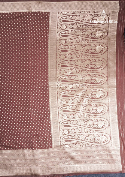 Chocolate Semi Raw Silk Saree With Traditional Self Border