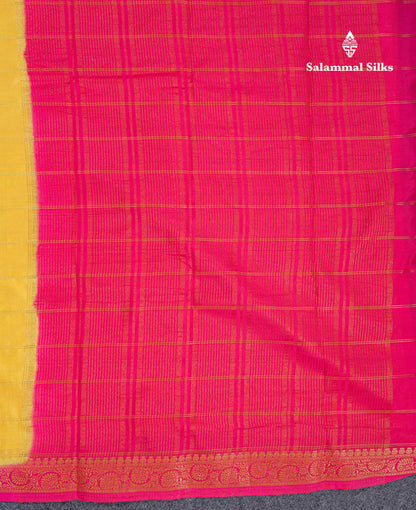 Beautiful Chilly Red Zari Checks Semi Mysore Silk Saree With Contrast Green Small Traditional Border