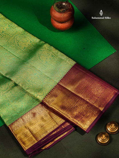 Pure Mix Silk Saree - Rexona Green Bridal Along With Contrast Dark Purple Traditional Evening Morning Border