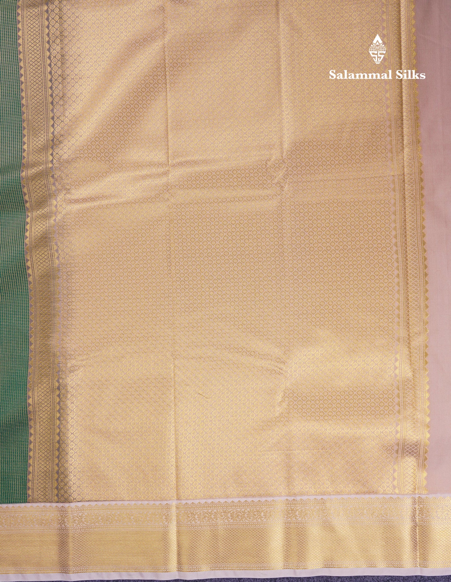Beautiful Bottle Green Tiny Vaira Oosi Checks With Butta Semi Silk Saree With Contrast Cream Sandal Traditional Border