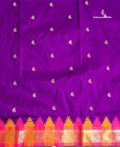 Semi Silk Saree - Petrol Blue Colour Body Zari Butta With Temple Border | 9.5 Yards