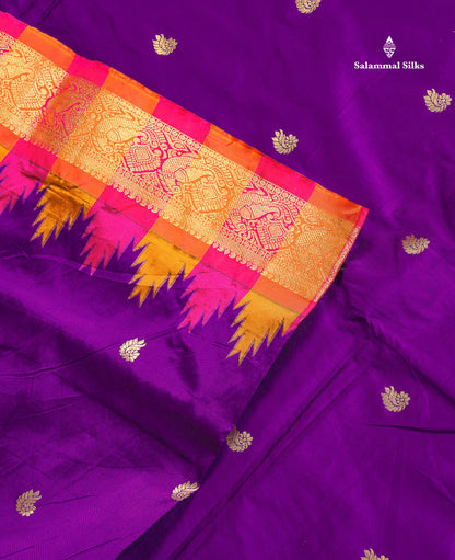 Semi Silk Saree - Petrol Blue Colour Body Zari Butta With Temple Border | 9.5 Yards