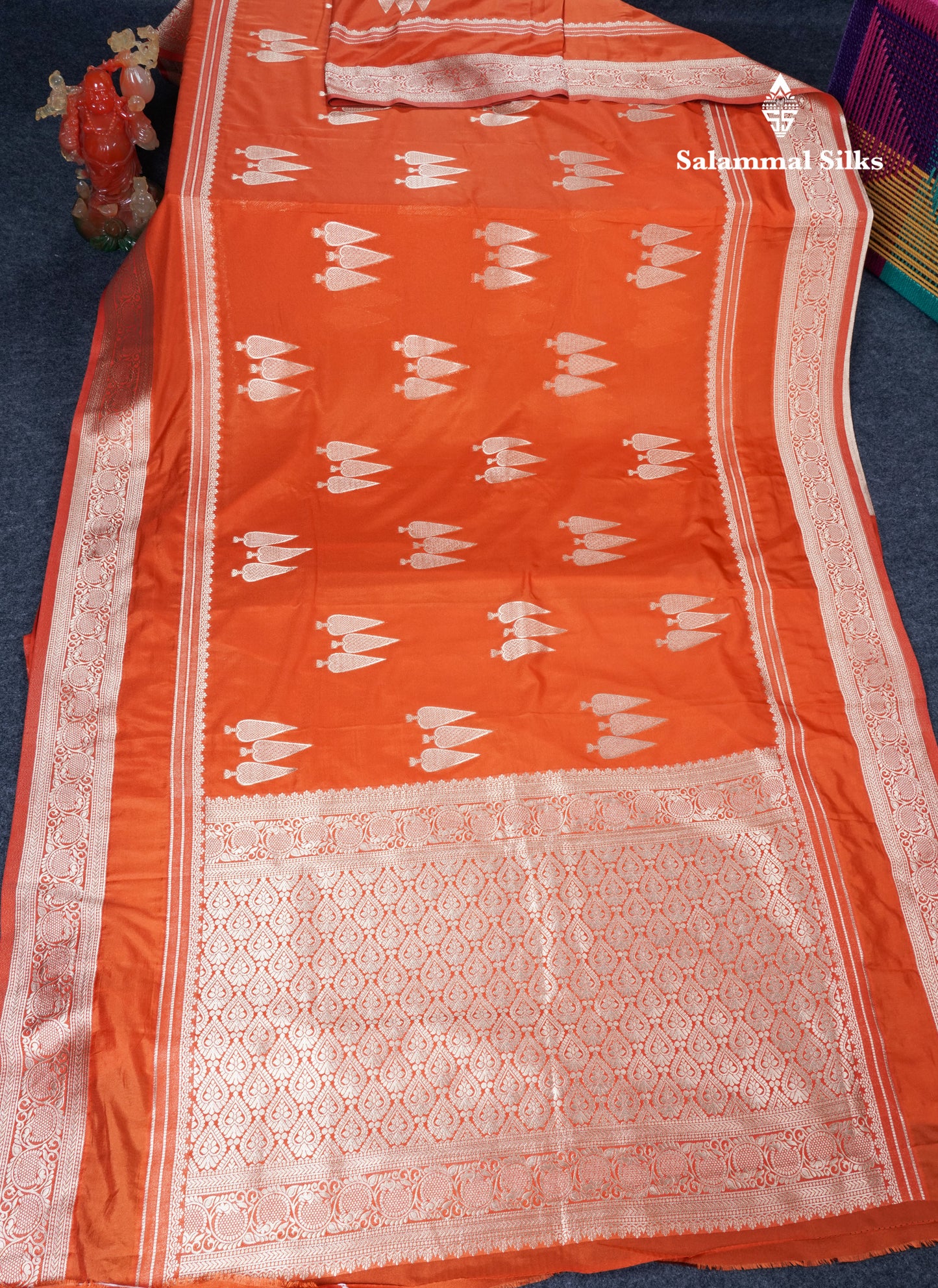 Beautiful Orange Semi Georgette Saree With Fancy Self Border