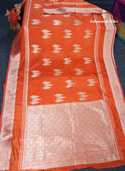 Beautiful Orange Semi Georgette Saree With Fancy Self Border