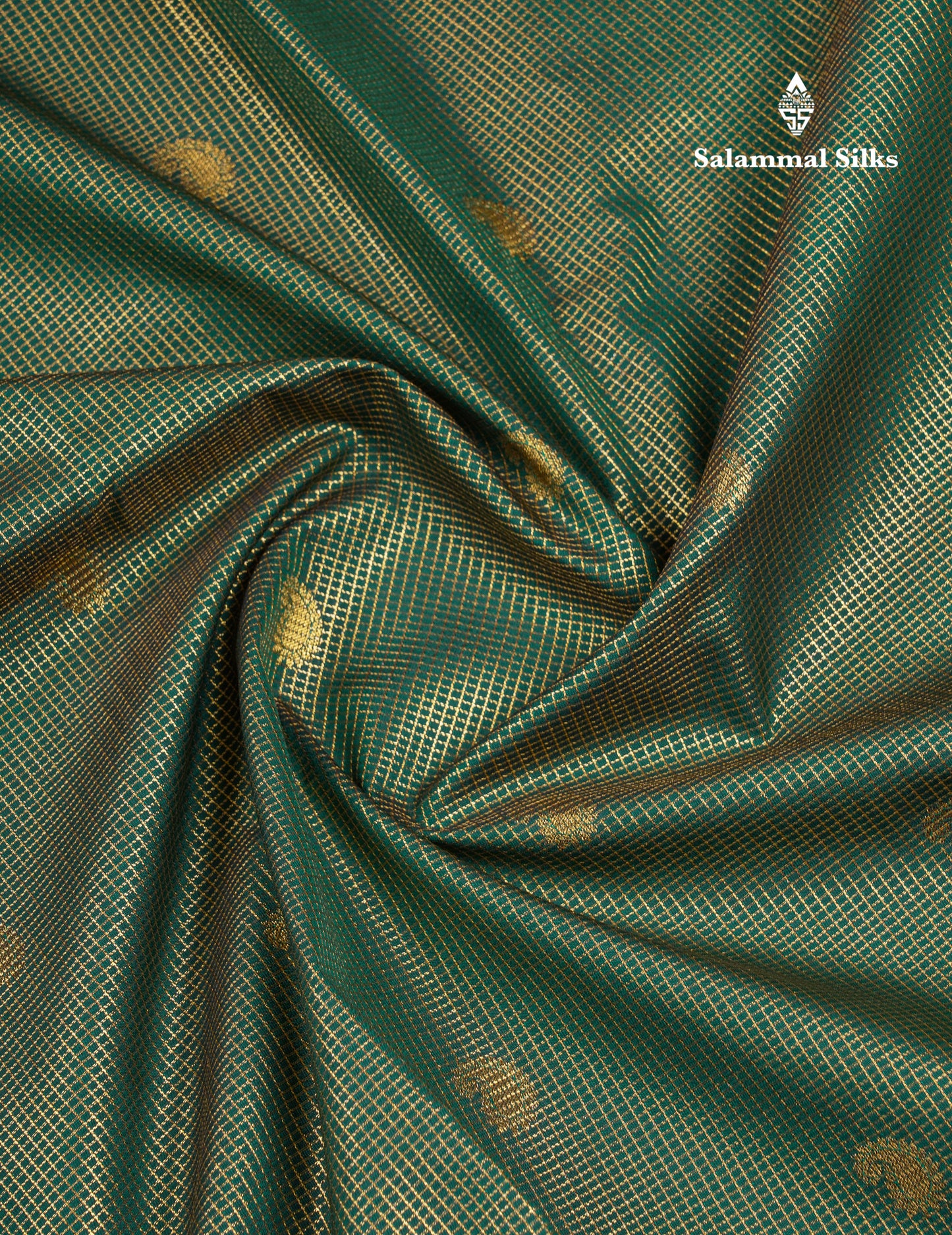 Beautiful Bottle Green Tiny Vaira Oosi Checks With Butta Semi Silk Saree With Contrast Cream Sandal Traditional Border