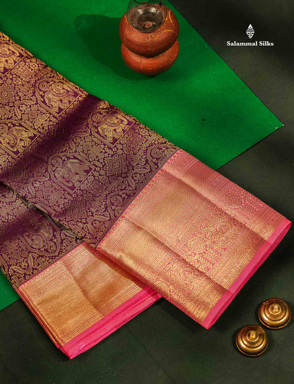 Pure Mix Silk Saree - Dark Purple Bridal Along With Contrast Light Pink Traditional Evening Morning Border